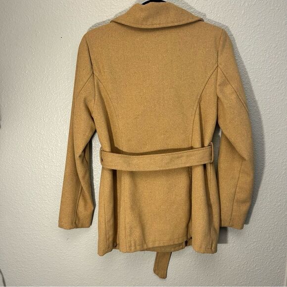 Me Jane Camel Pea Coat Wool Blend Size Medium With Belt - Picture 8 of 11